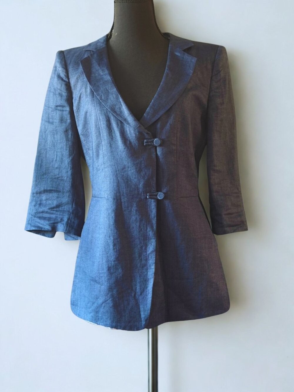 Armani Collezioni Lapis Blue Linen Blazer With Rayon Shell